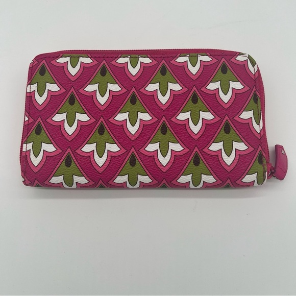 Vera Bradley Zip-Around Wallet – Pink & Green Geometric Pattern – RFID Large - Picture 2 of 6